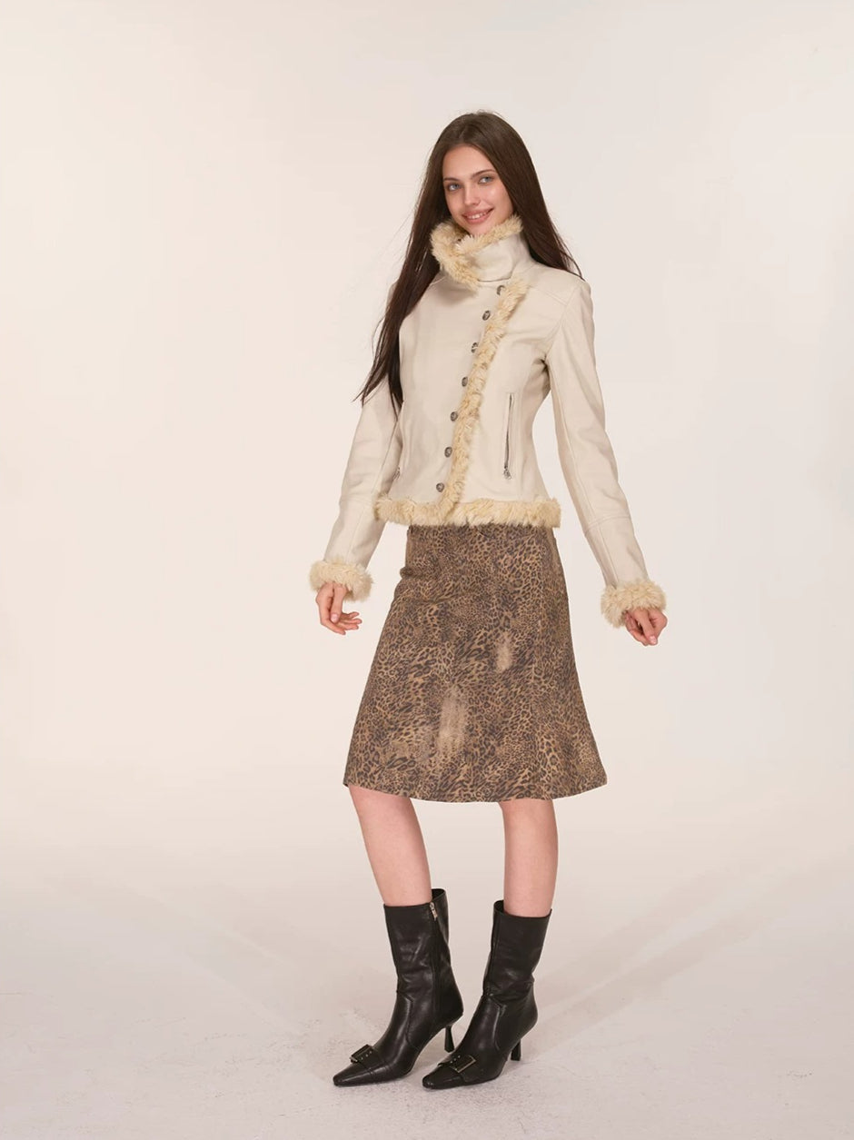 Vintage Washed Leopard Print Mermaid Skirt