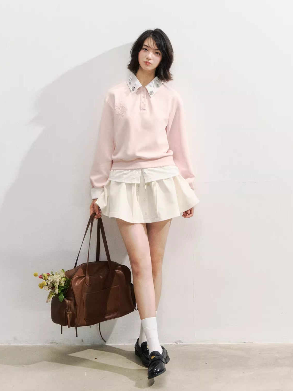 Layered Rose Crystal Collar 2-in-1 Sweatshirt