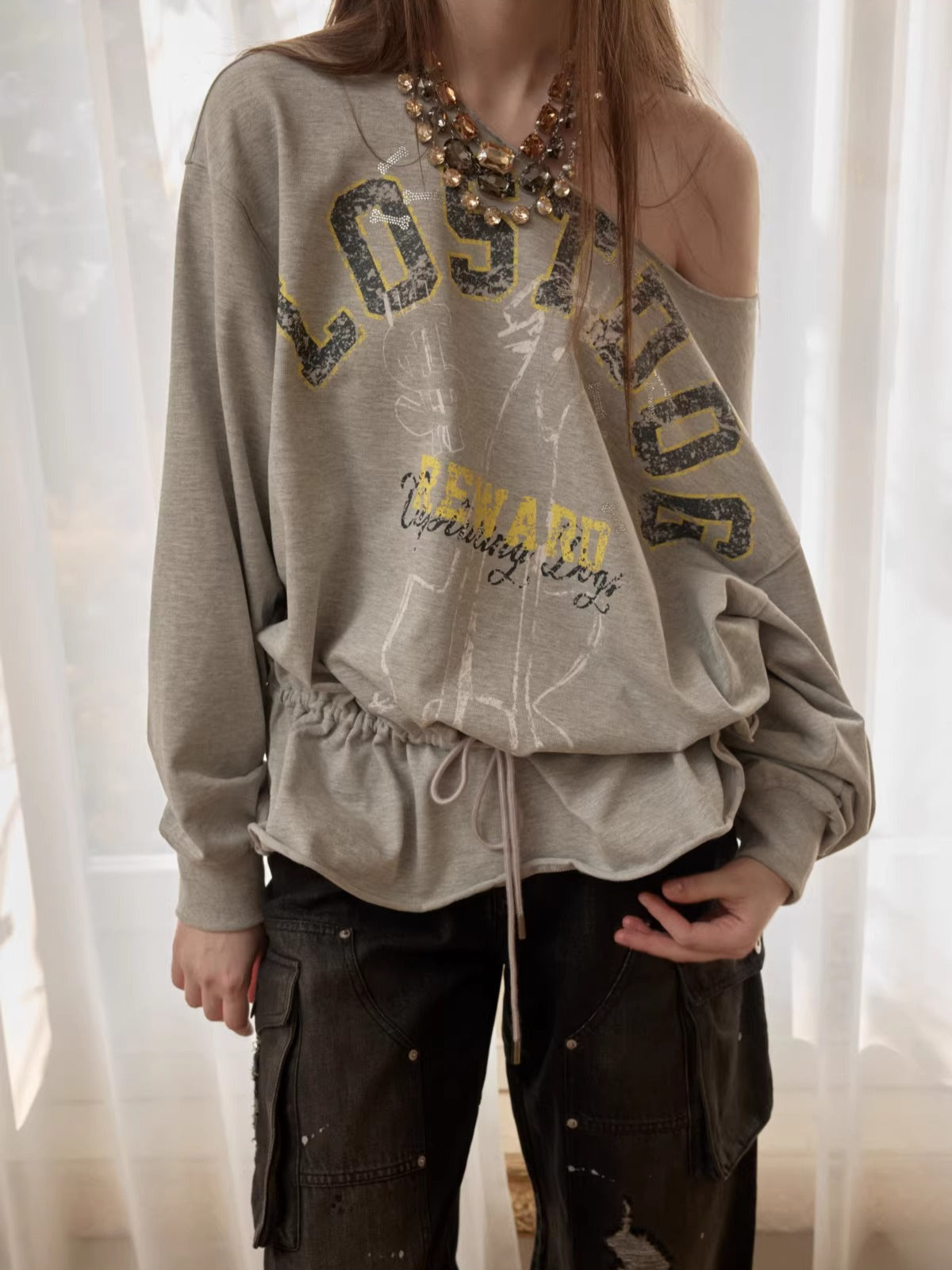 Animal Print Off Shoulder Sweatshirt