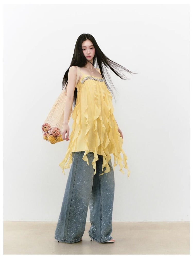 Beaded Flowing A-line Acetate Dress