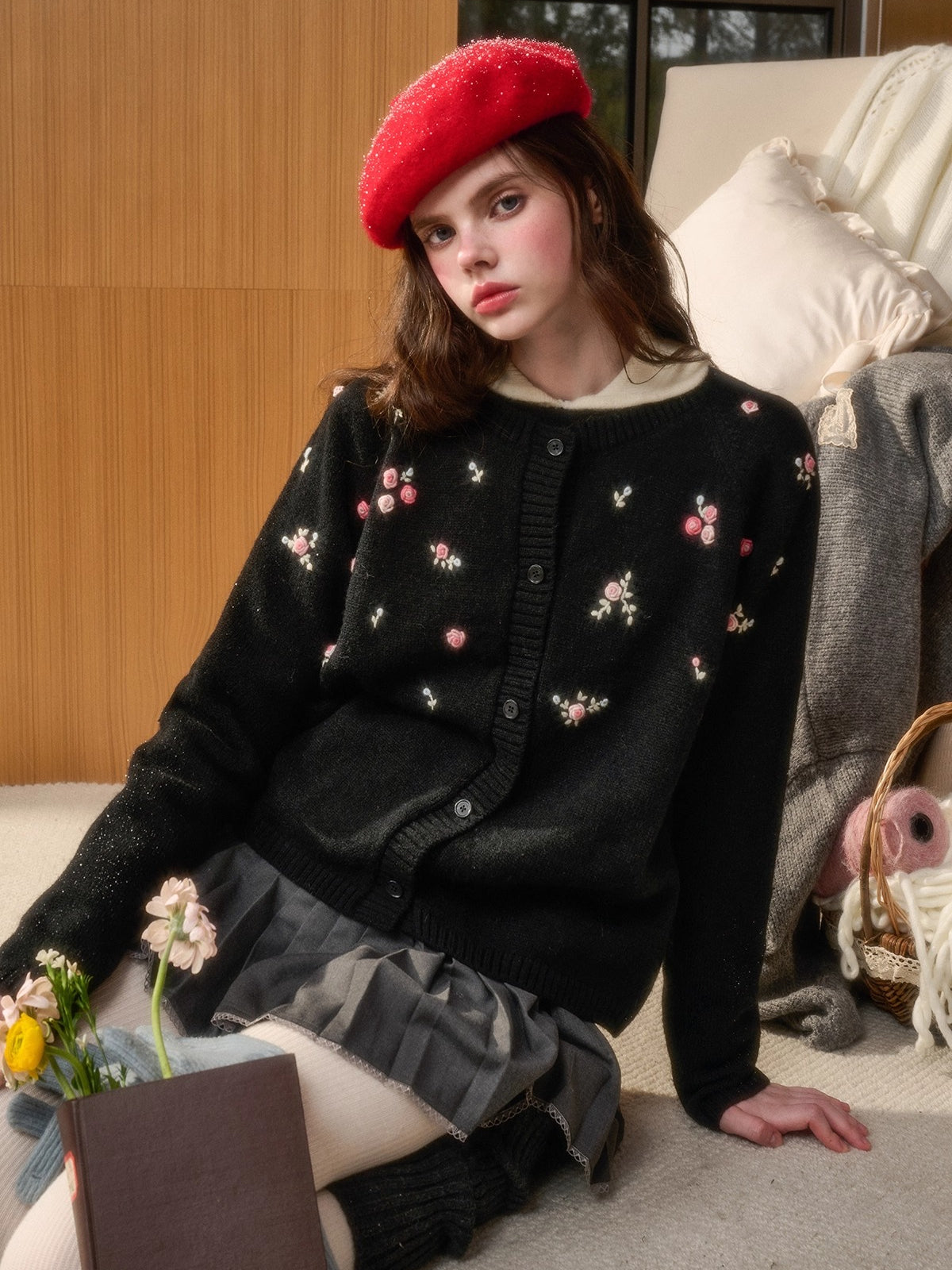 Hand-Embroidered Floral Cardigan