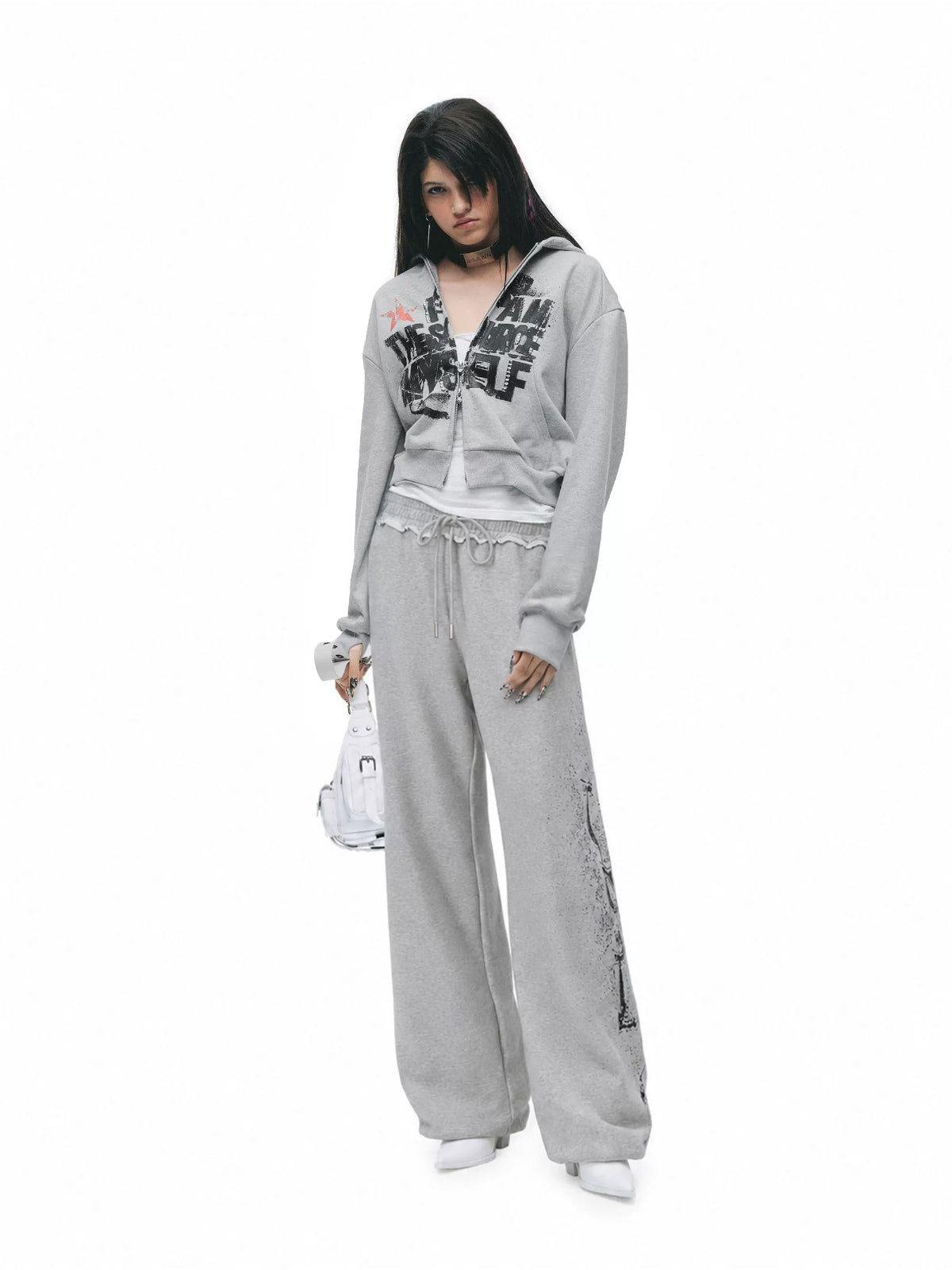 Distressed Print Hoodie Pants Set