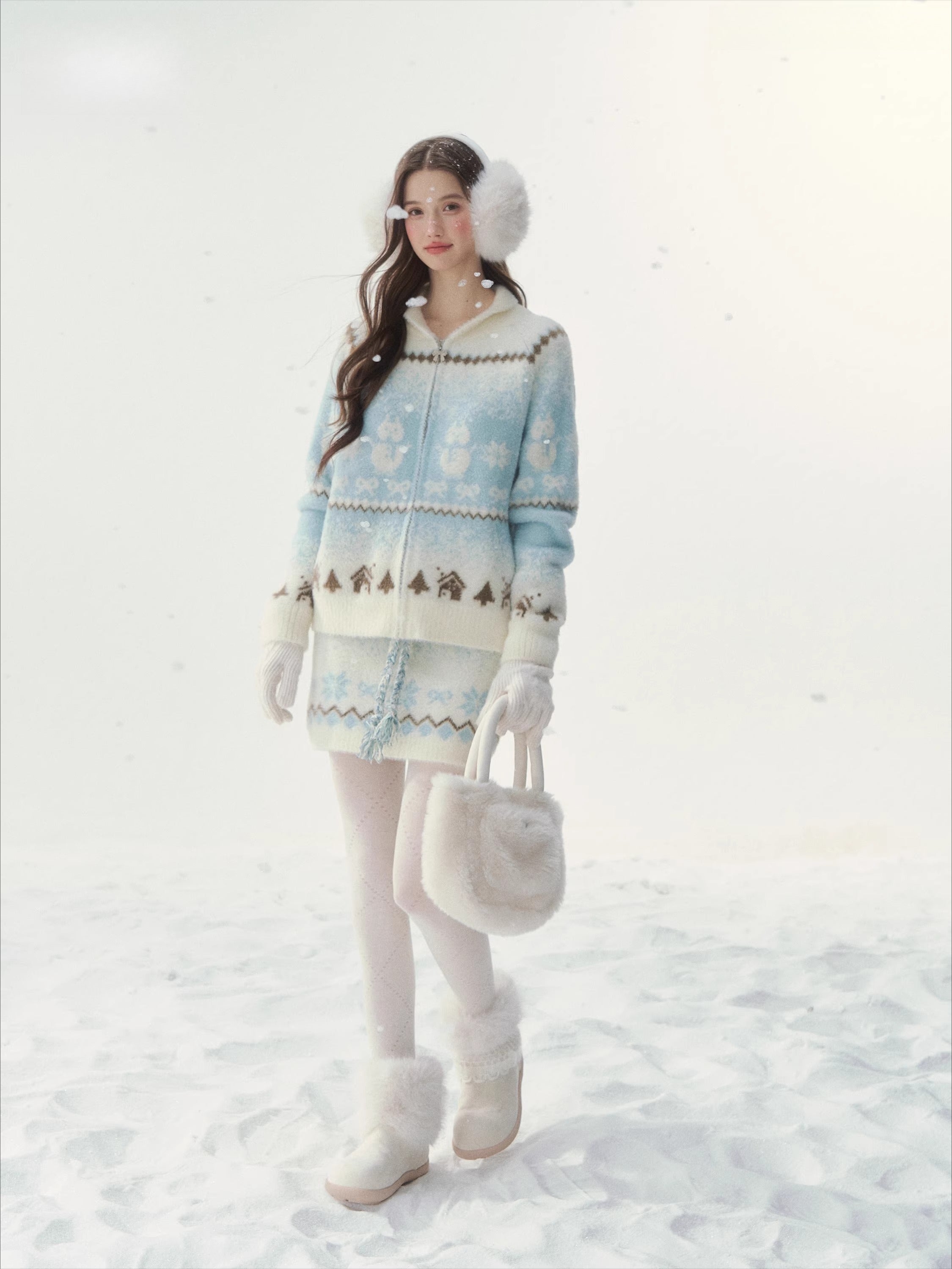 "Snowfall Minka" Fair Isle Mink Knit Sweater & Skirt Set