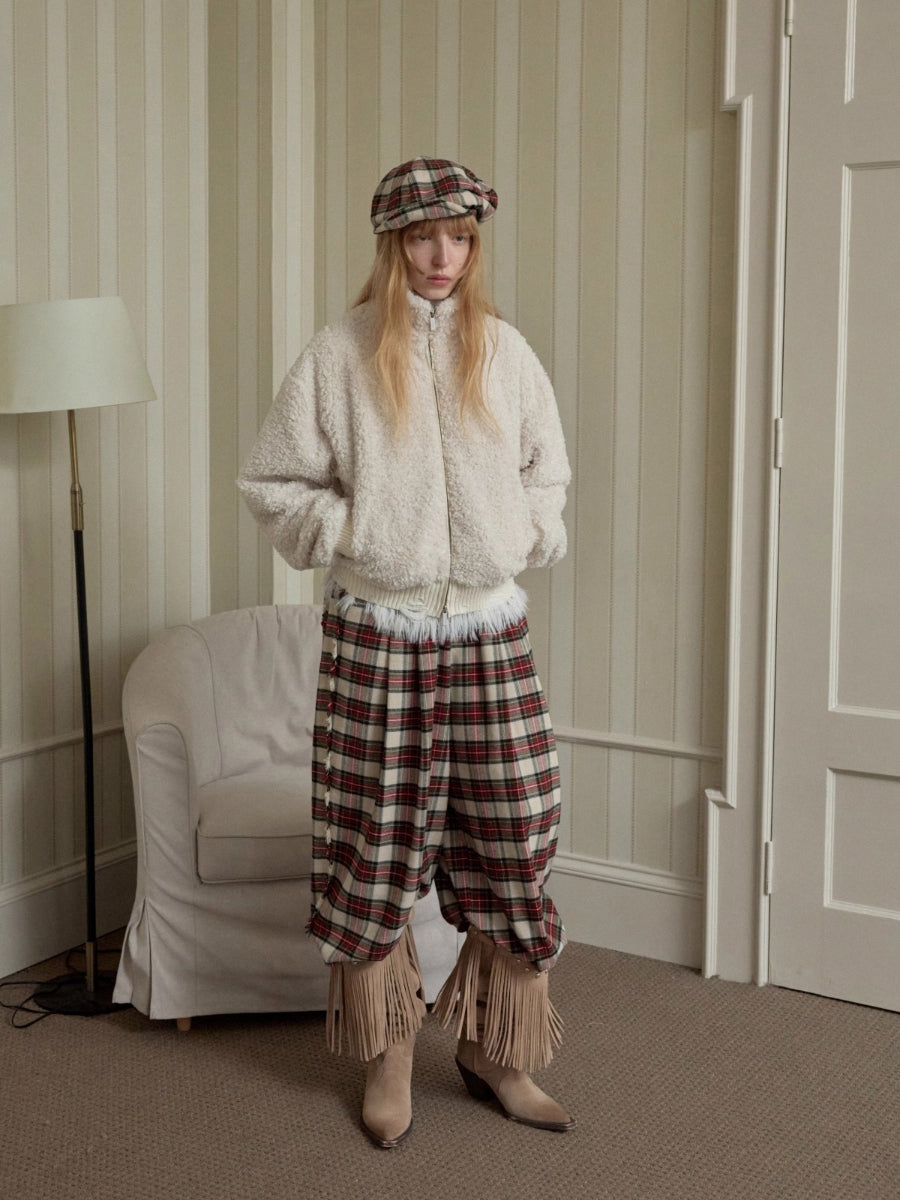 Zip-Up Shearling Textured Fitted Short Coat