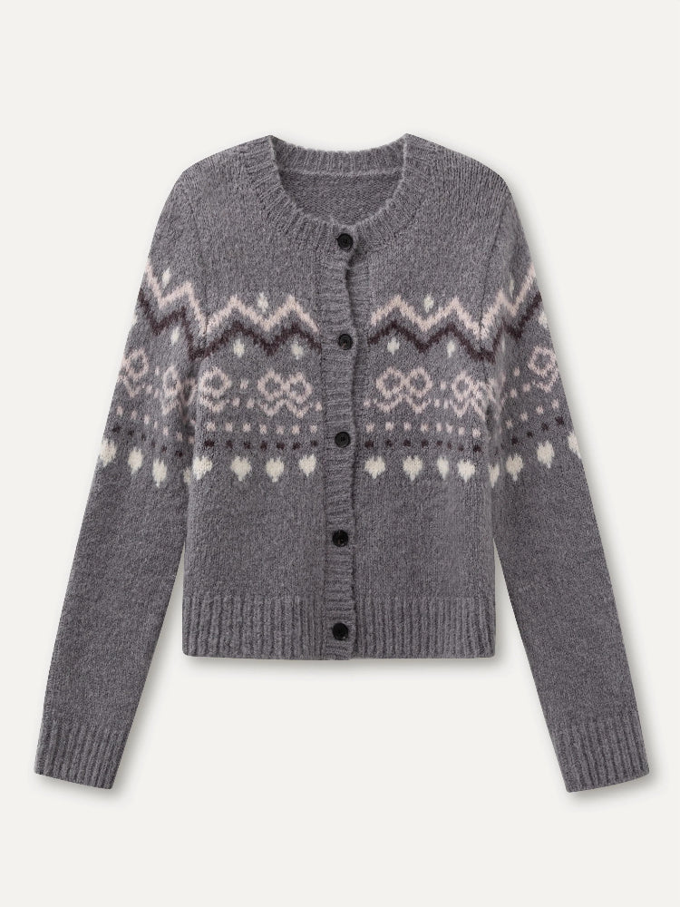 Fair Isle Knit Sweatshirt & Shorts & Scarf Set