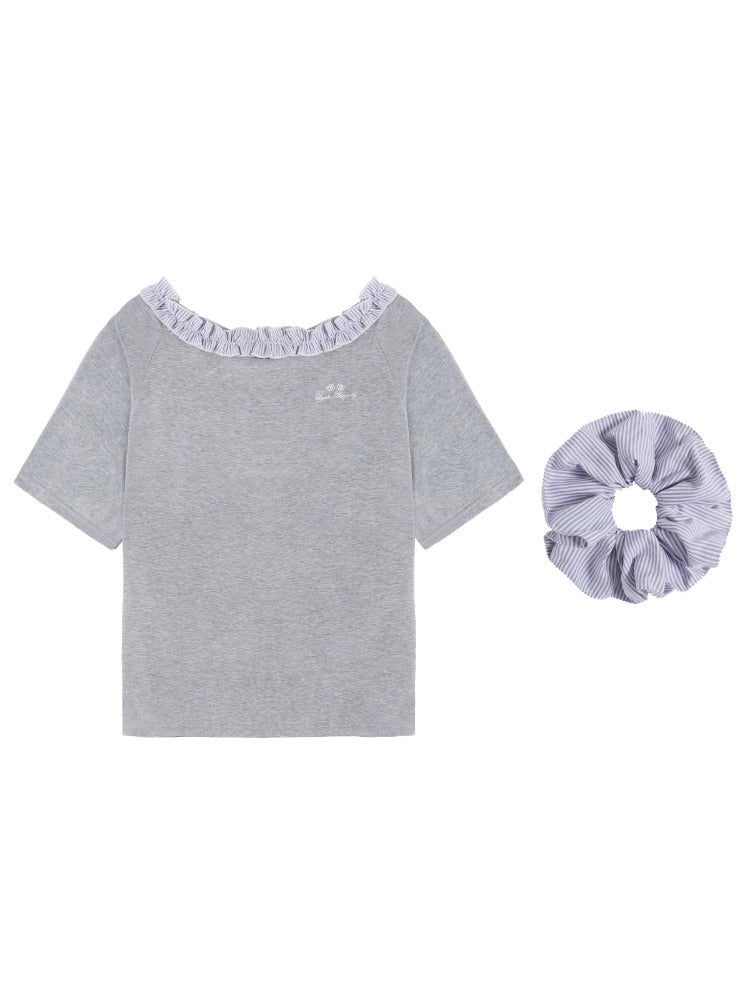 Checkered Asymmetric Shoulder Short-Sleeve T-Shirt & Pants Set