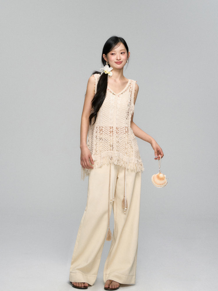 High-Waist Loose Straight - Leg Rope Jeans