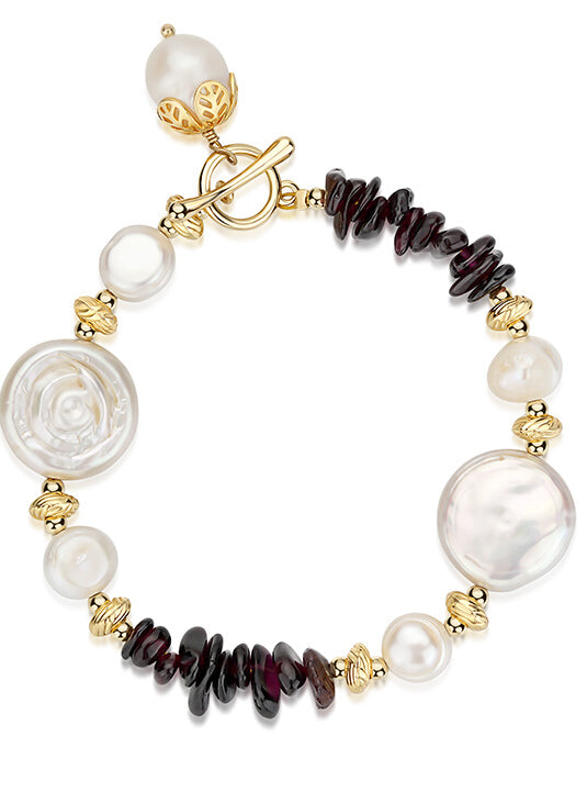 Vintage Golden Garnet Red Baroque Pearl Bracelet