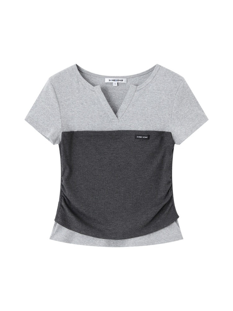Gray Layered V Tee & Pants Set