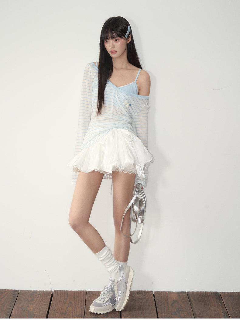 Bow Satin Bubble Mini Skirt