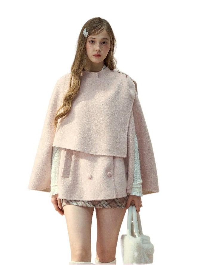 Pink Wool Cape Coat