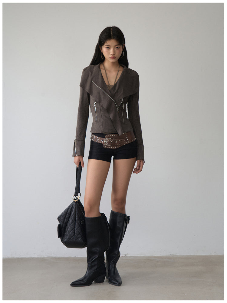 Large Collar Short Suede Jacket