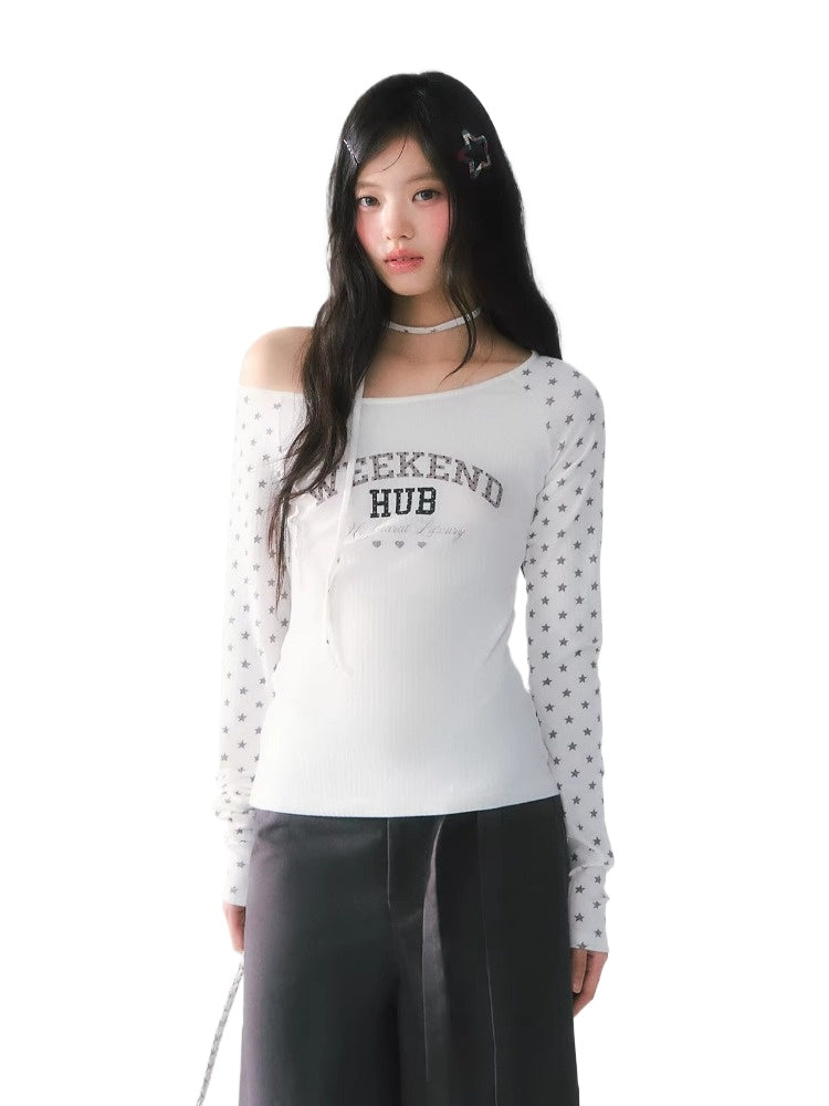 Star Print One-Shoulder Tee