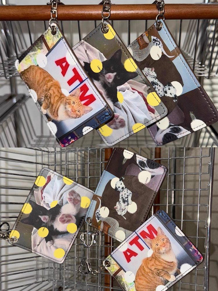 Polka Dot Cats & Dogs Charm Dual-Slot Card Holder