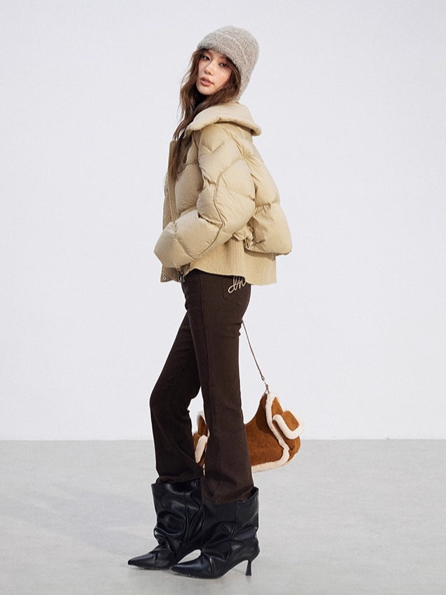 Large Lapel Knit-Panel Down Jacket