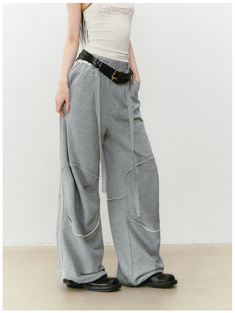 Color-blocked Raw-edge Wide-leg Pants