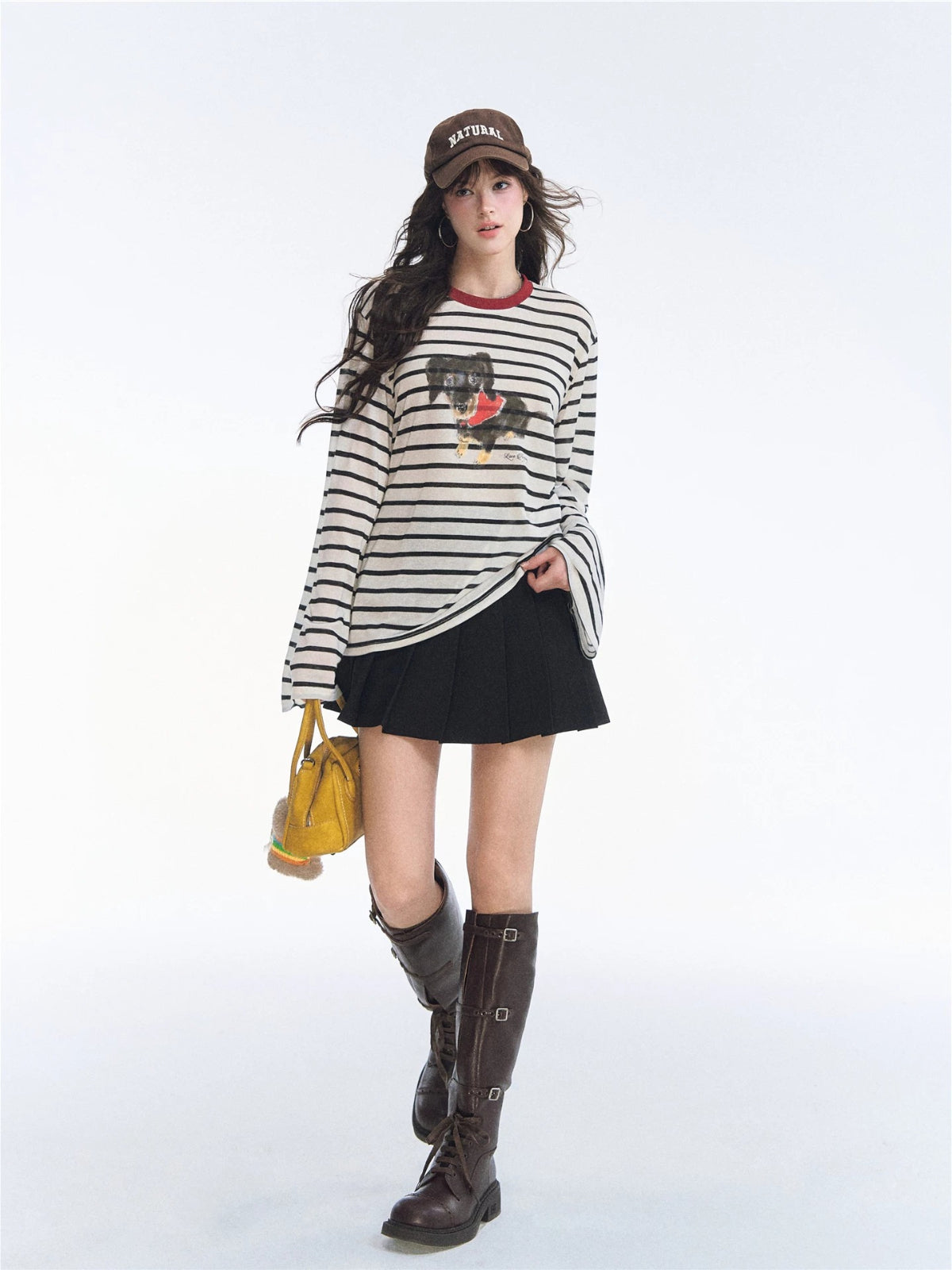 Contrast Stripe Puppy Print T-shirt