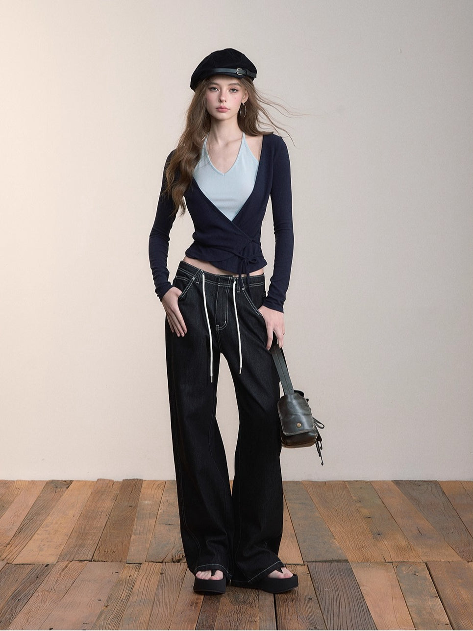 Colorblock Tie-Up Layered Tee