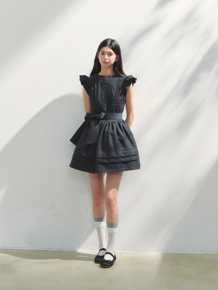 Flutter-Sleeve Bow-tied Tea-break Dress
