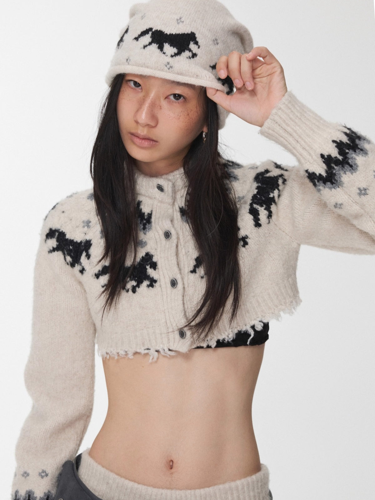 Fair Isle Pony Jacquard Knit Short Cardigan & Shorts Set