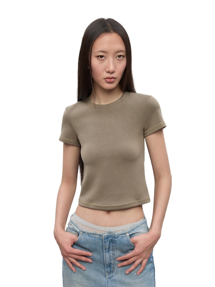 Regular-Shoulder Round Neck Short-Sleeve T-Shirt