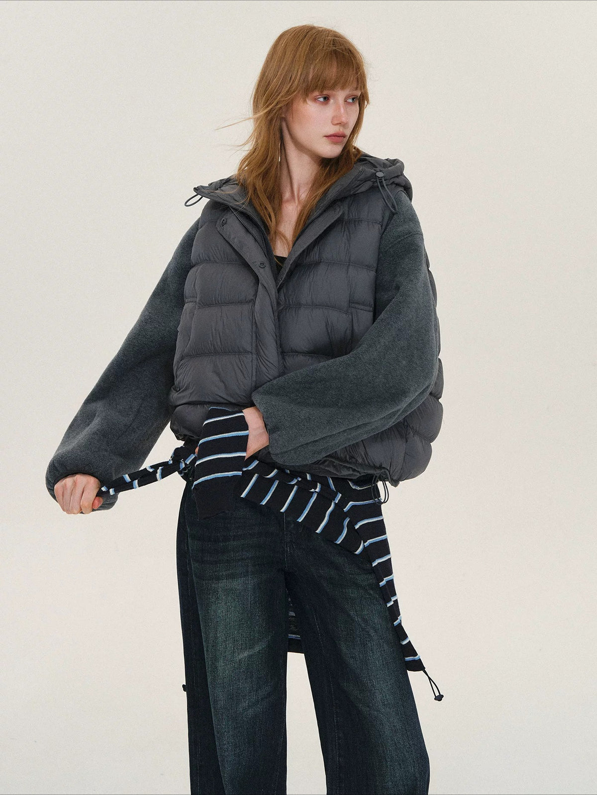 Hooded Fleece Down Vest Two-Piece Set
