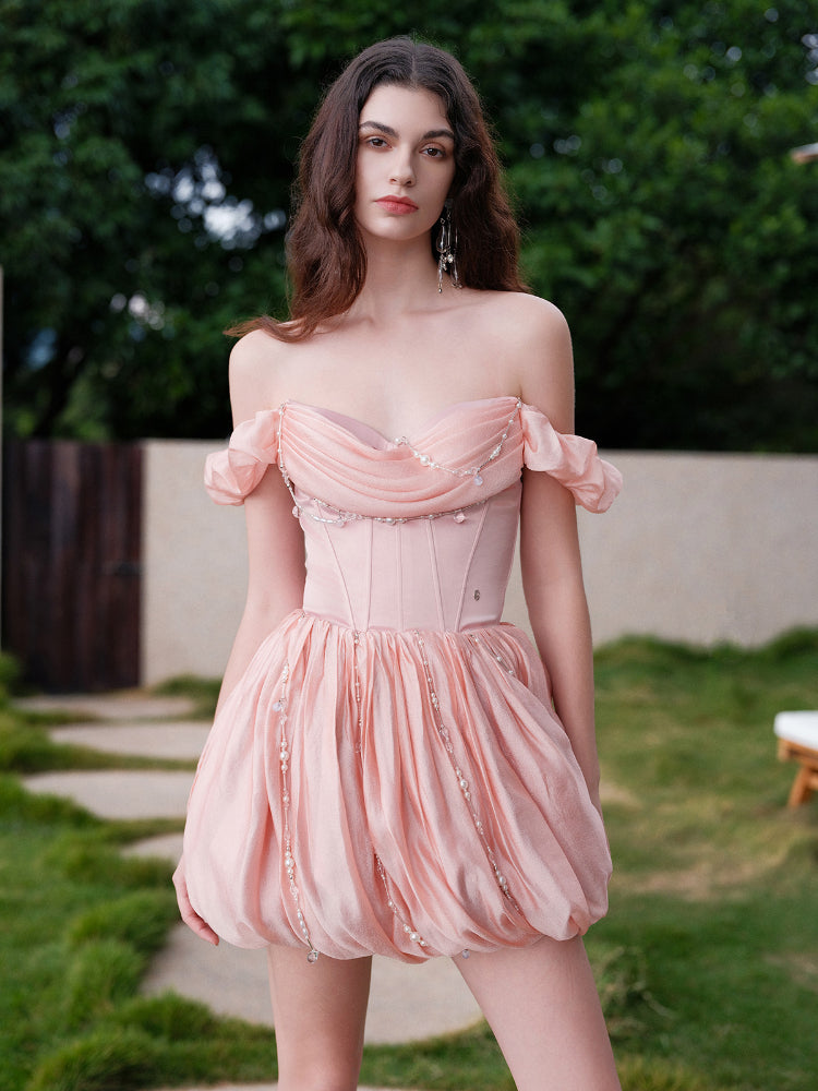 Strapless Waist Cinched Puff Dress