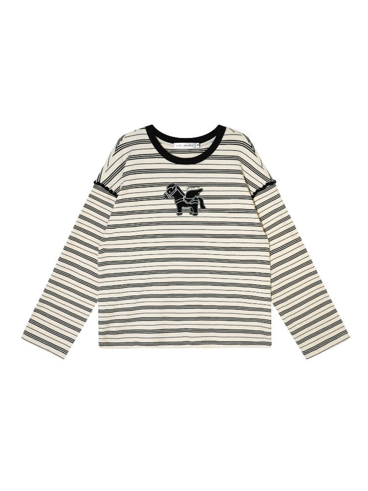 Striped Embroidery Pegasus Tee
