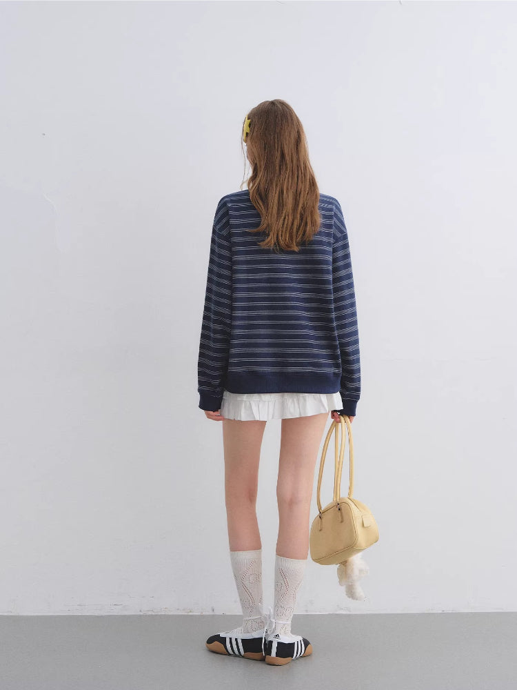 Lace Collar Stripe Sweatshirt