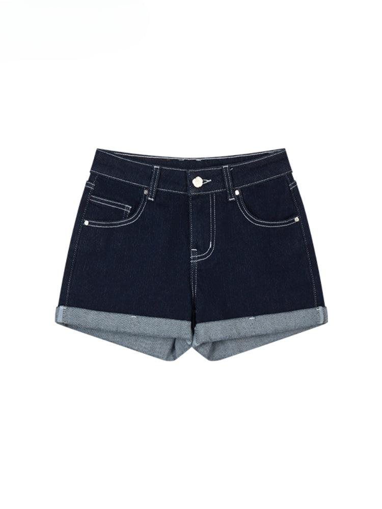 Straight-leg Cuffed Denim Shorts