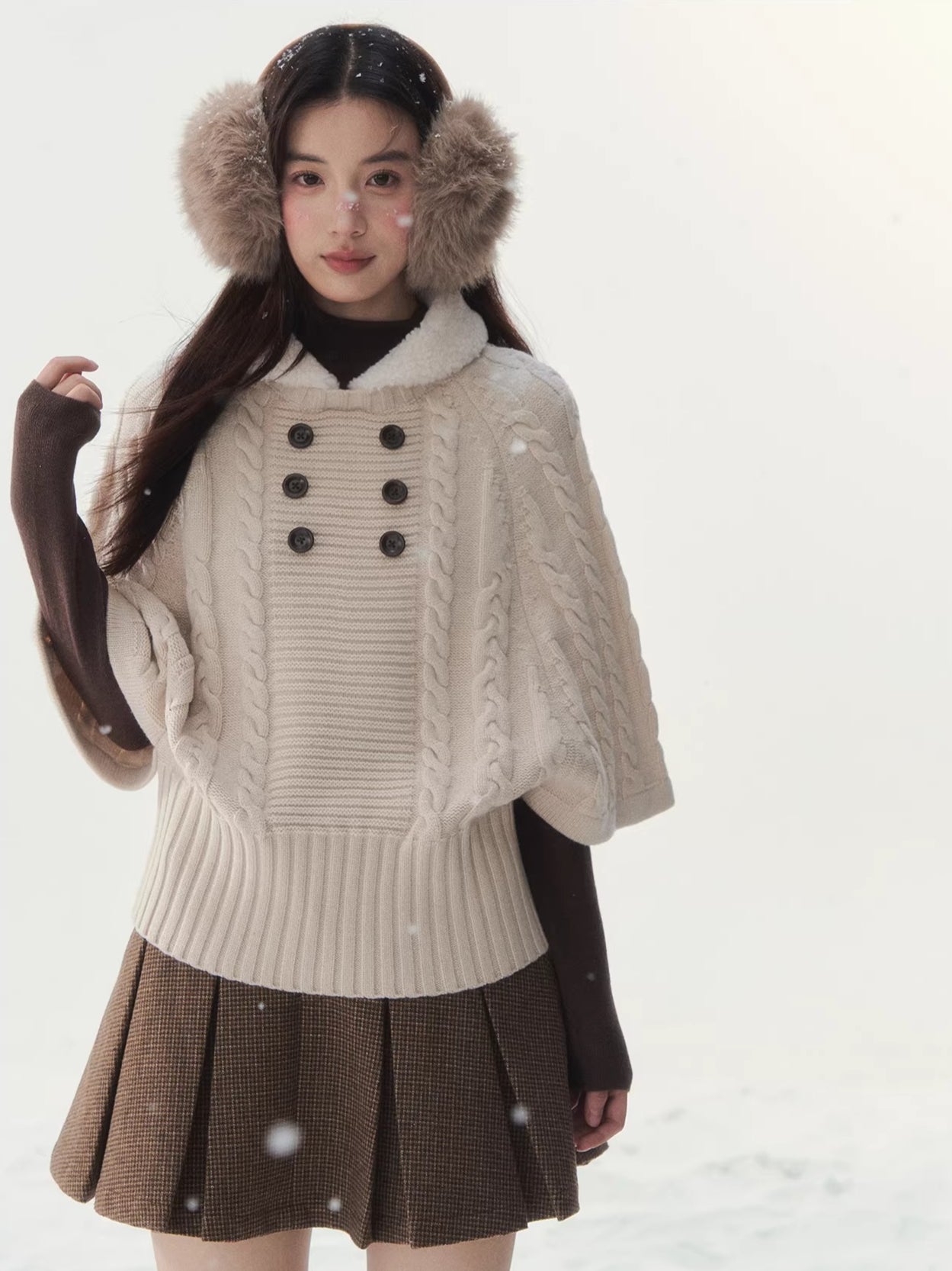 Light Brown Cable Cape Knit Sweater