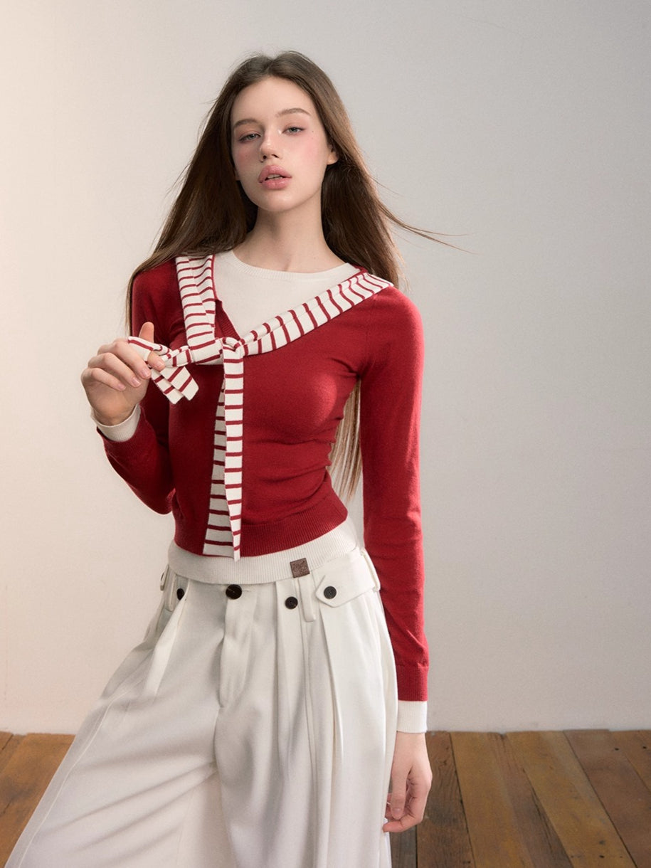 Contrast Hooded Knit Top