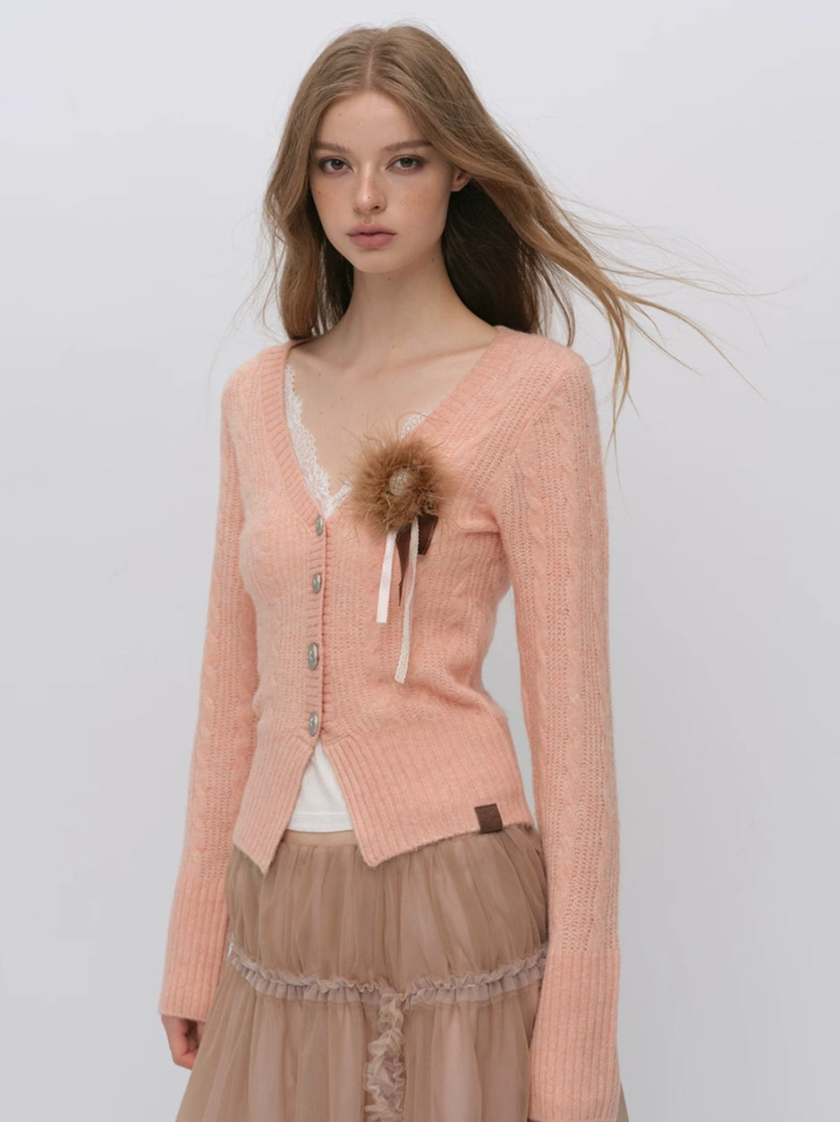 Cable-Knit V-Neck Cardigan