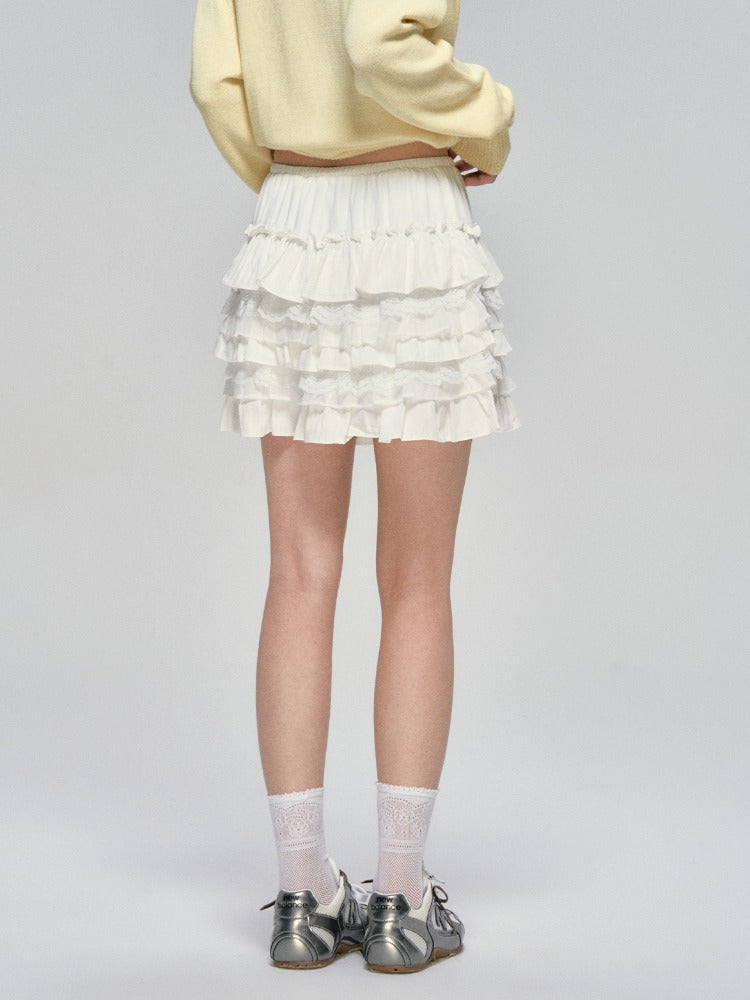 Layered Lace Pearl Trim Ballet Skirt