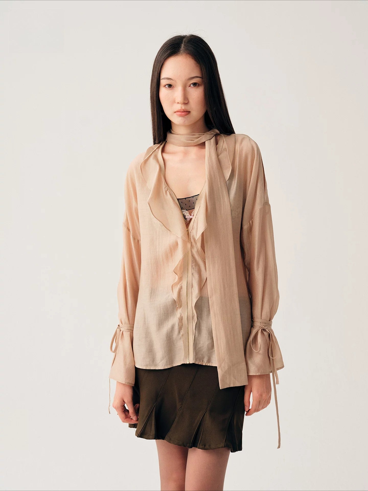 Champagne Cutout Zip Shirt