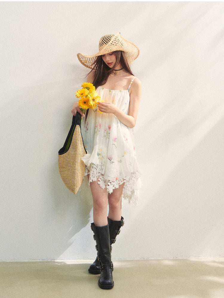 Floral Beaded Spliced Lace Strapless Dress