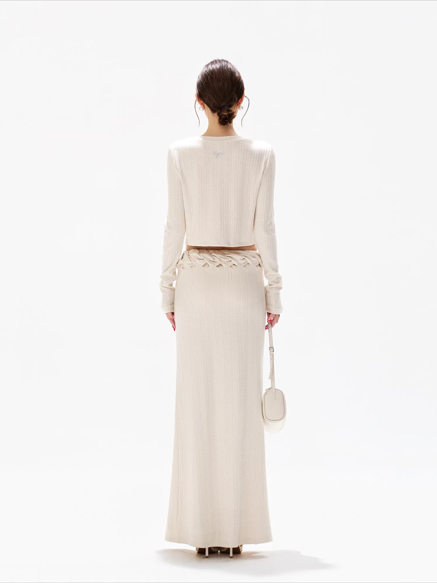 Apricot Lace Knit Blouse & Skirt Set