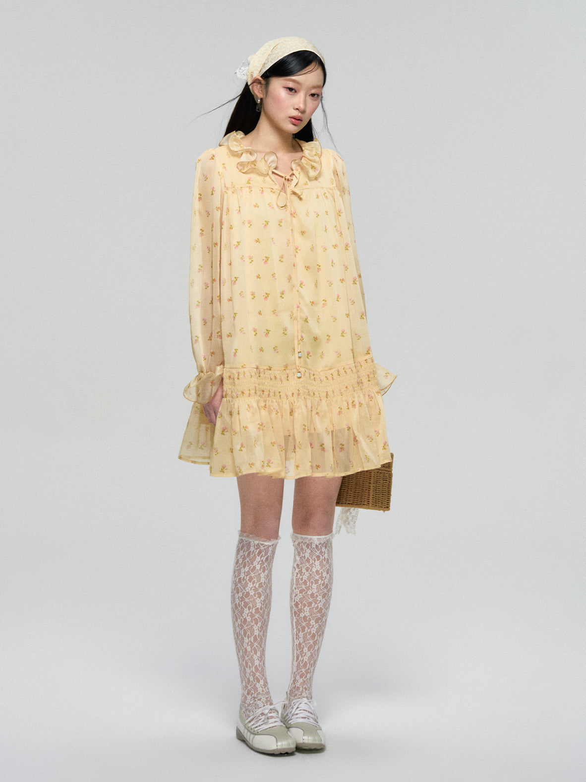 Ruffled Floral Long Sleeve Dress