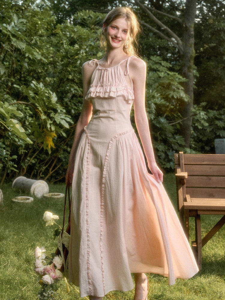 Washed Cotton Halter Long Dress
