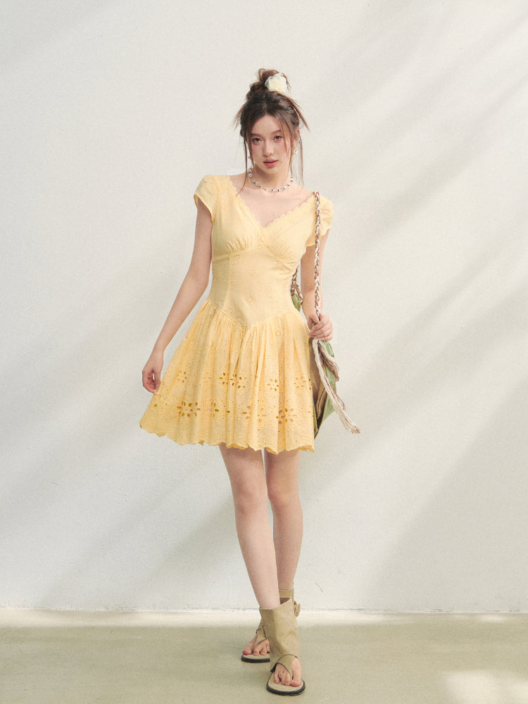 V-Neck Flower - Cutout Dress