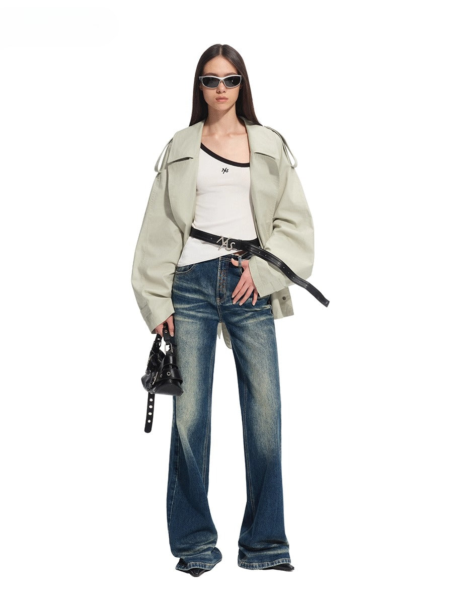 Asymmetric Contrast Neck T-shirt