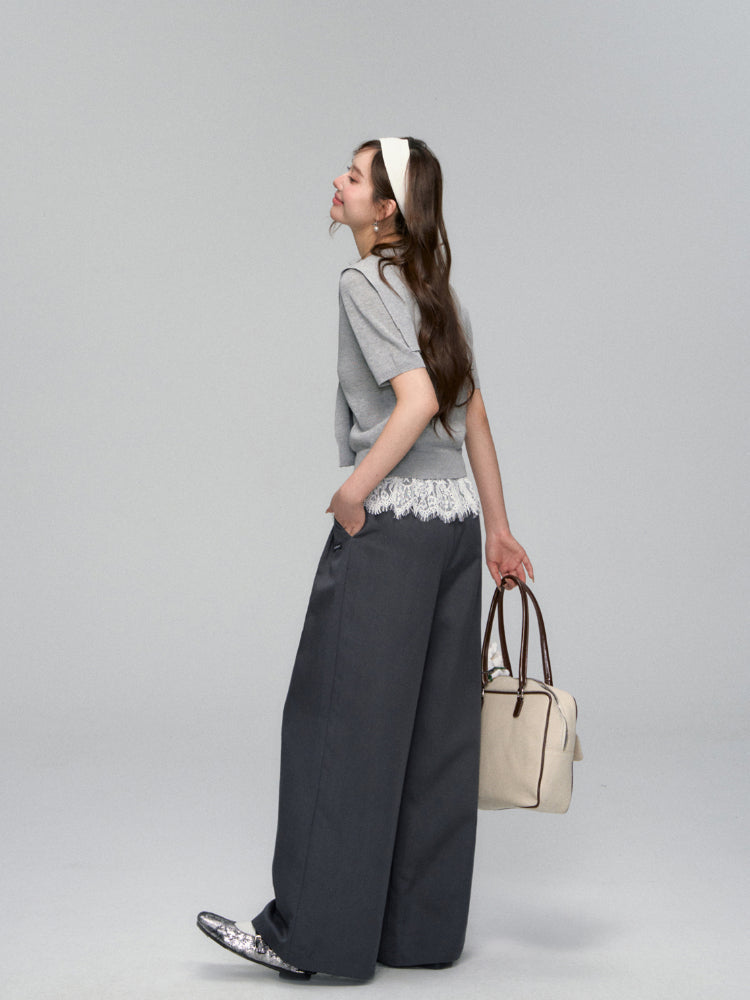 V-neck Lace Knit Short-sleeve T-shirt