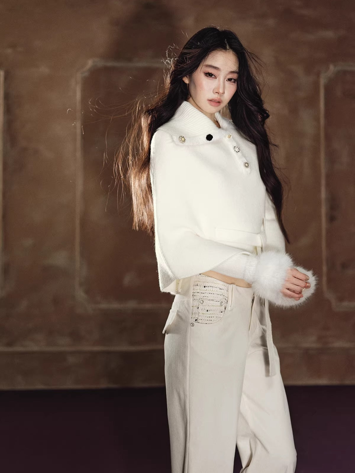 Detachable Faux-Fur Henry Neck Knit Set