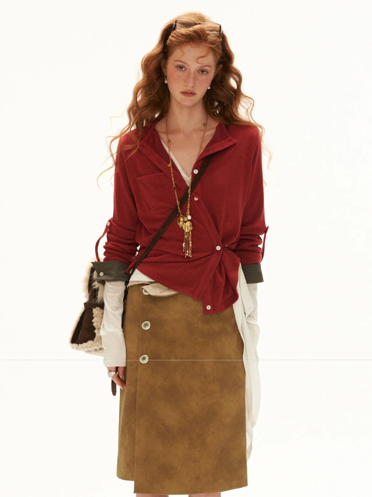 Vintage Washed Leather Midi Skirt