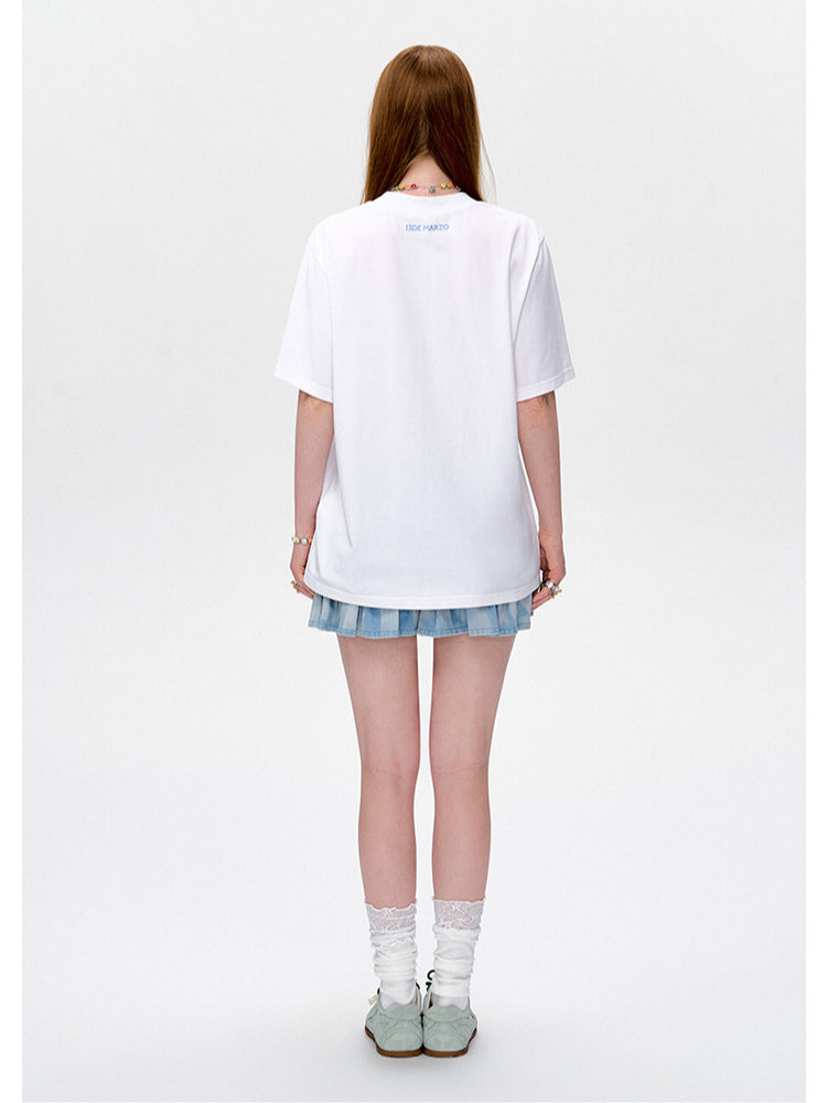 3D Butterfly Flower Crew Neck Cotton T-shirt