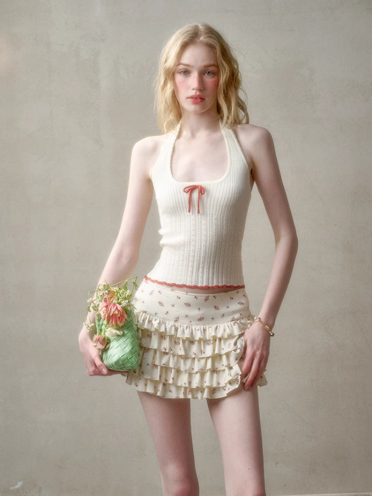 Hollow-out Color-blocking Knit Top