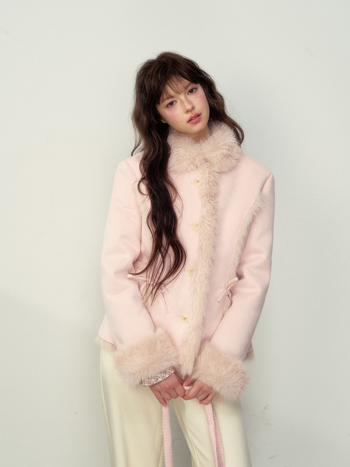 Khaki & Pink Shearling Coat