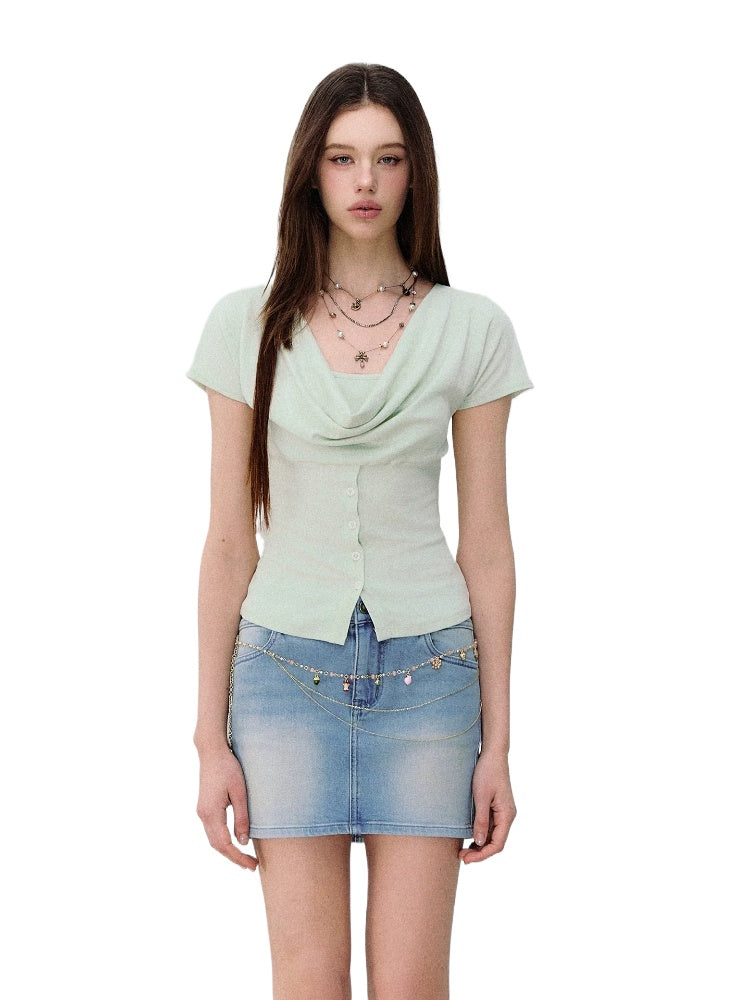 Layered Drape Button Tee