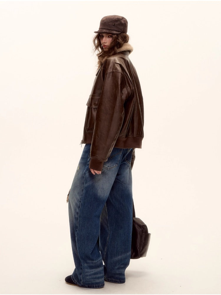 Fur-Collar Vegan-Leather Jacket