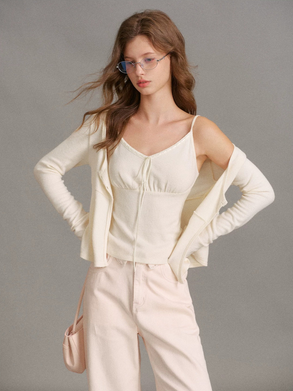 Velvet Tie Front Knit Layered Set